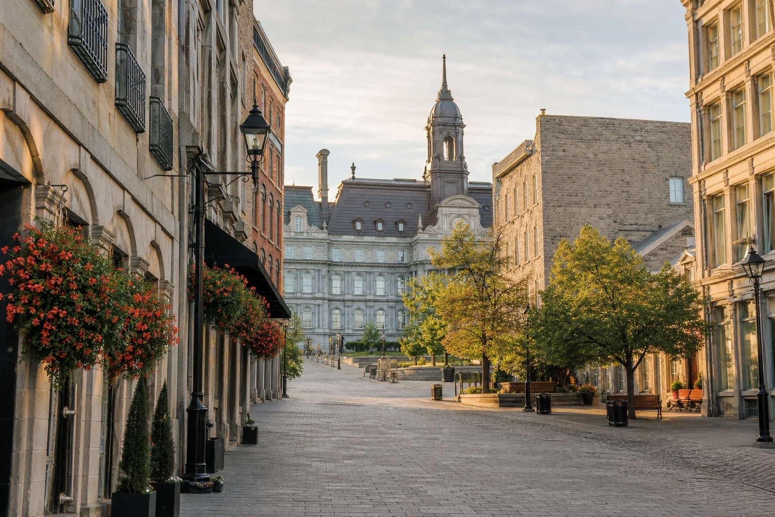 Historic Old Montréal streetscape and civic architecture
