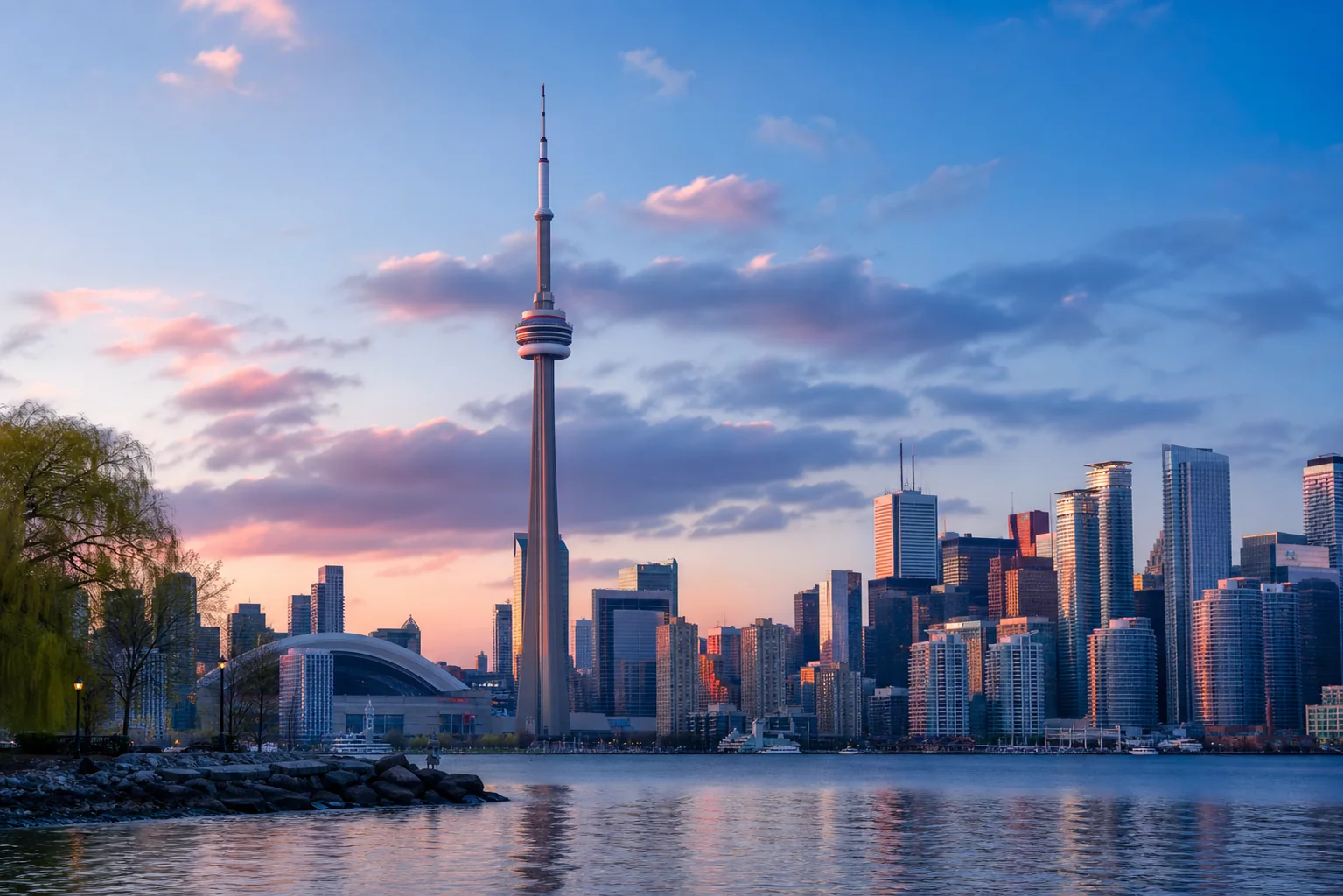 Toronto skyline and CN Tower viewed from the waterfront