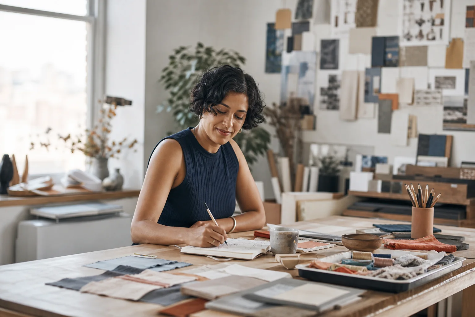 Independent creative professional working in a design studio