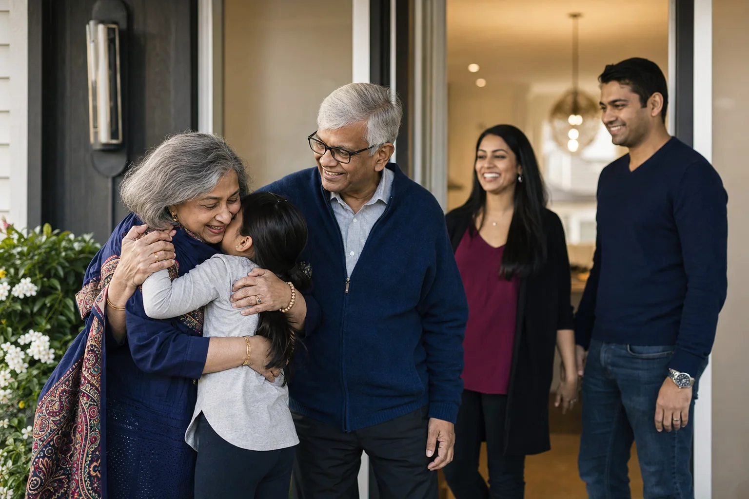 Multigenerational family reuniting at a Canadian home